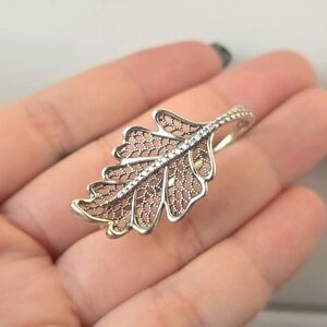 Pandora silver oak leaf doubled ring